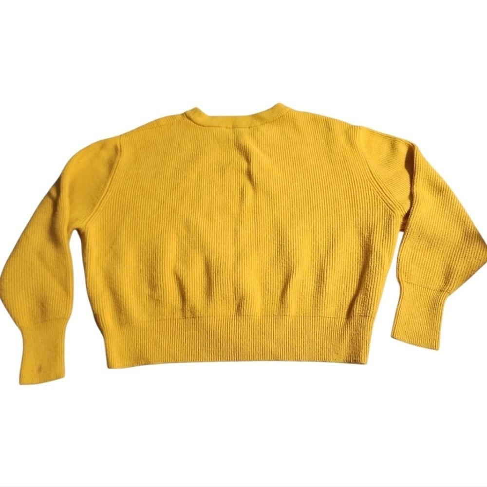 Zara Ribbed Knit Sweater Womens Size M Yellow Balloon Sleeve Cropped Cozy - Picture 1 of 7